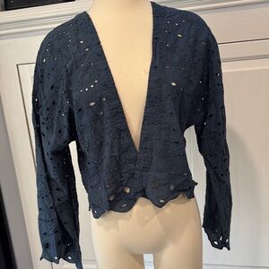 Anthropologie Maeve Charcoal Eyelet Top